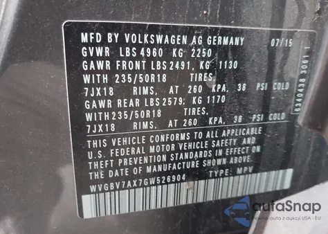 2016 Volkswagen Tiguan Se from USA, damaged, VIN WVGBV7AX7GW526904